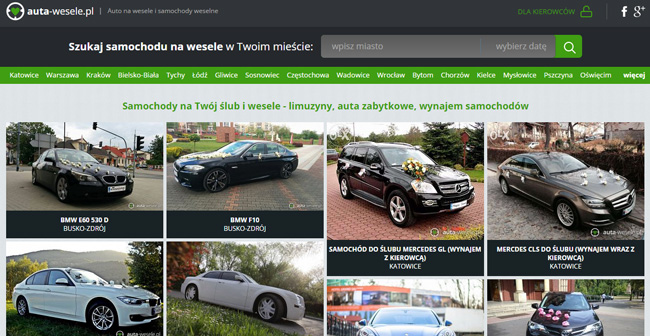 screen strony głównej portalu auta-wesele.pl 