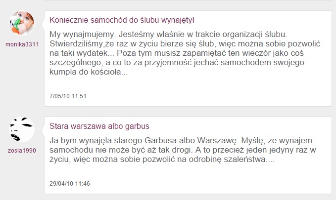 Czy warto wynająć samochód ślubny? Wypowiedzi na forum