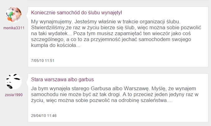 Czy warto wynająć samochód ślubny? Wypowiedzi na forum