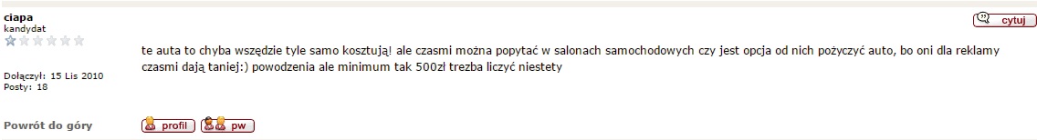 wpis na forum o autach ślubnych tanio